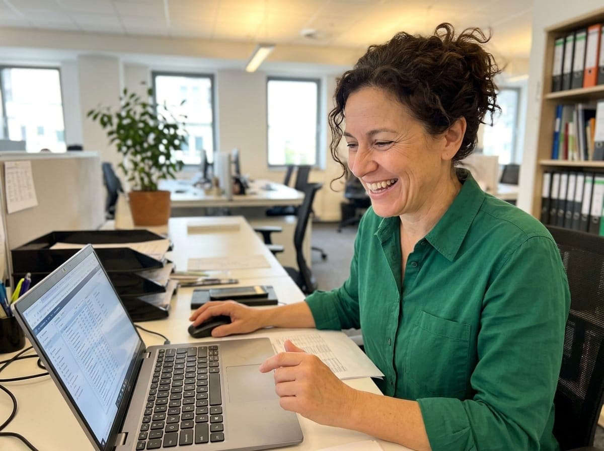 A screening analyst reviewing a candidate's completed background report on a computer monitor.